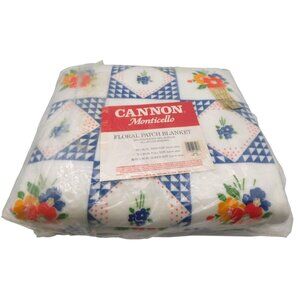 NOS Cannon Monticello Floral Patch Blanket Queen Size 80" x 90" READ